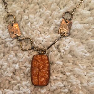 Copper & Brass Orange Stone Necklace